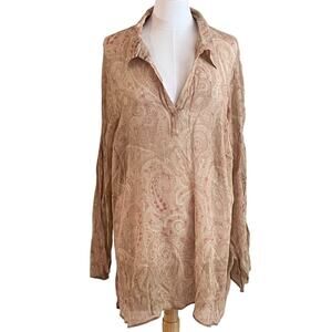 VTG Lane Bryant Sheer Silk Paisley Collared Tunic Cover Up Gauzy Ruched 26/28